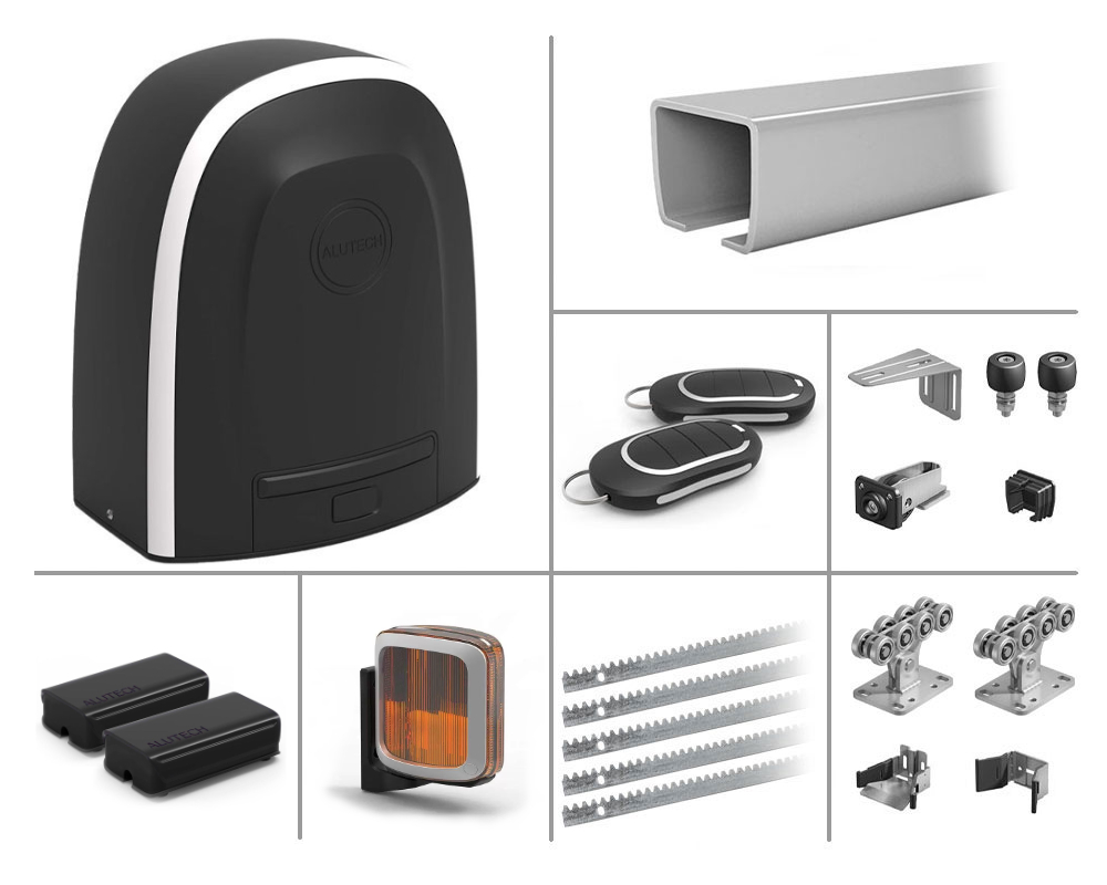 ALUTECH Комплект системы 6 метров для откатных ворот весом до 450 кг. с приводом RTO-500 и 5 рейками, фотоэлементами и сигнальной лампой