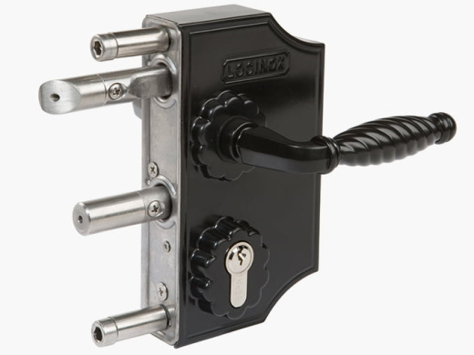 Большой накладной декоративный замок под квадратный профиль 40 до 60 мм, цвет  RAL 9005, 3006FA - Пара ручек из сплава ЦАМ и Личинка: VSZ - разные ключи